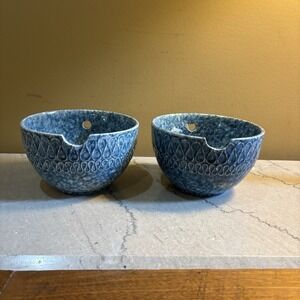 Pacifica Embossed Stoneware Noodle Bowl Blue‎ 6 Inch Set Of 2